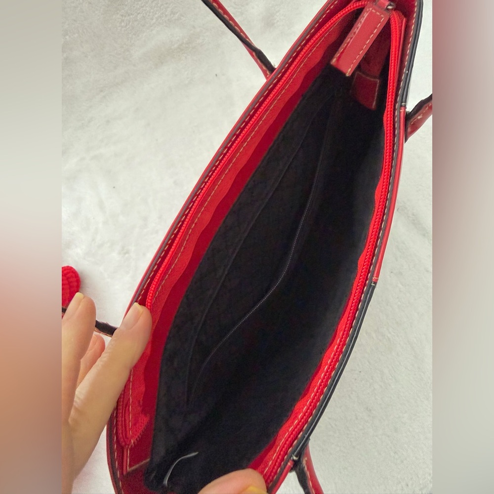 Vintage Red Black Checkerboard Faux Patent Leather Purse Shoulder Bag Colorblock - Picture 10 of 12